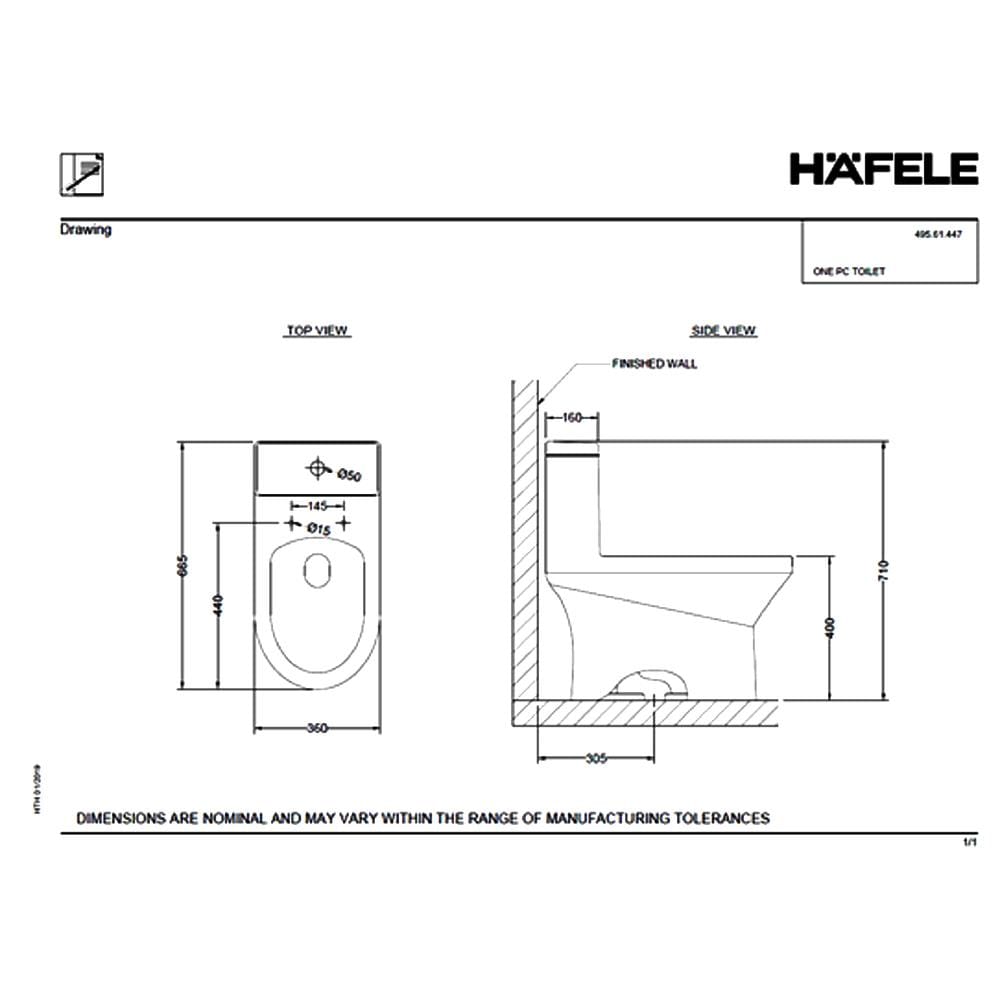 สุขภัณฑ์ 1 ชิ้น HAFELE 495.61.447 3/6 ลิตร สีขาว