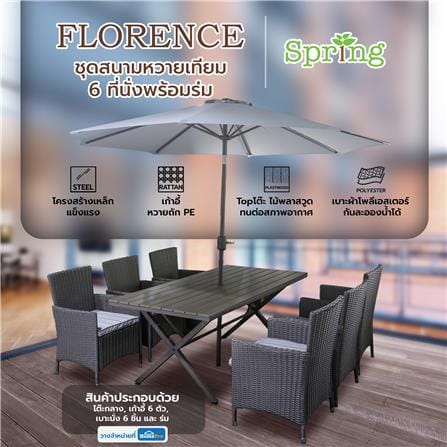 ชุดสนามหวายเทียม 6 ที่นั่งพร้อมร่ม SPRING FLORENCE สีเทา_6
