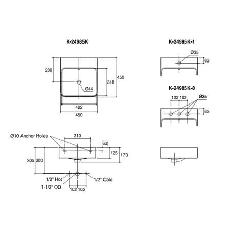 อ่างล้างหน้าแขวน KOHLER K-24985K-1-0 ขาว_1