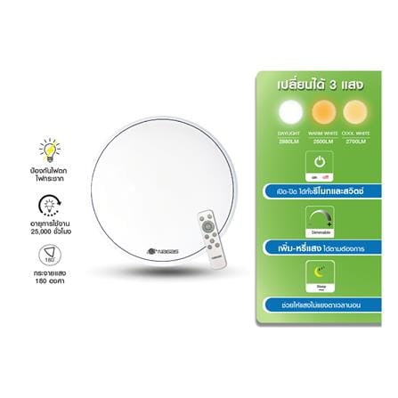 ไฟเพดาน LED NAGAS SMART STAR REMOTE 18 นิ้ว 30 วัตต์ DAYLIGHT/COOL WHITE/WARM WHITE สีขาว_5