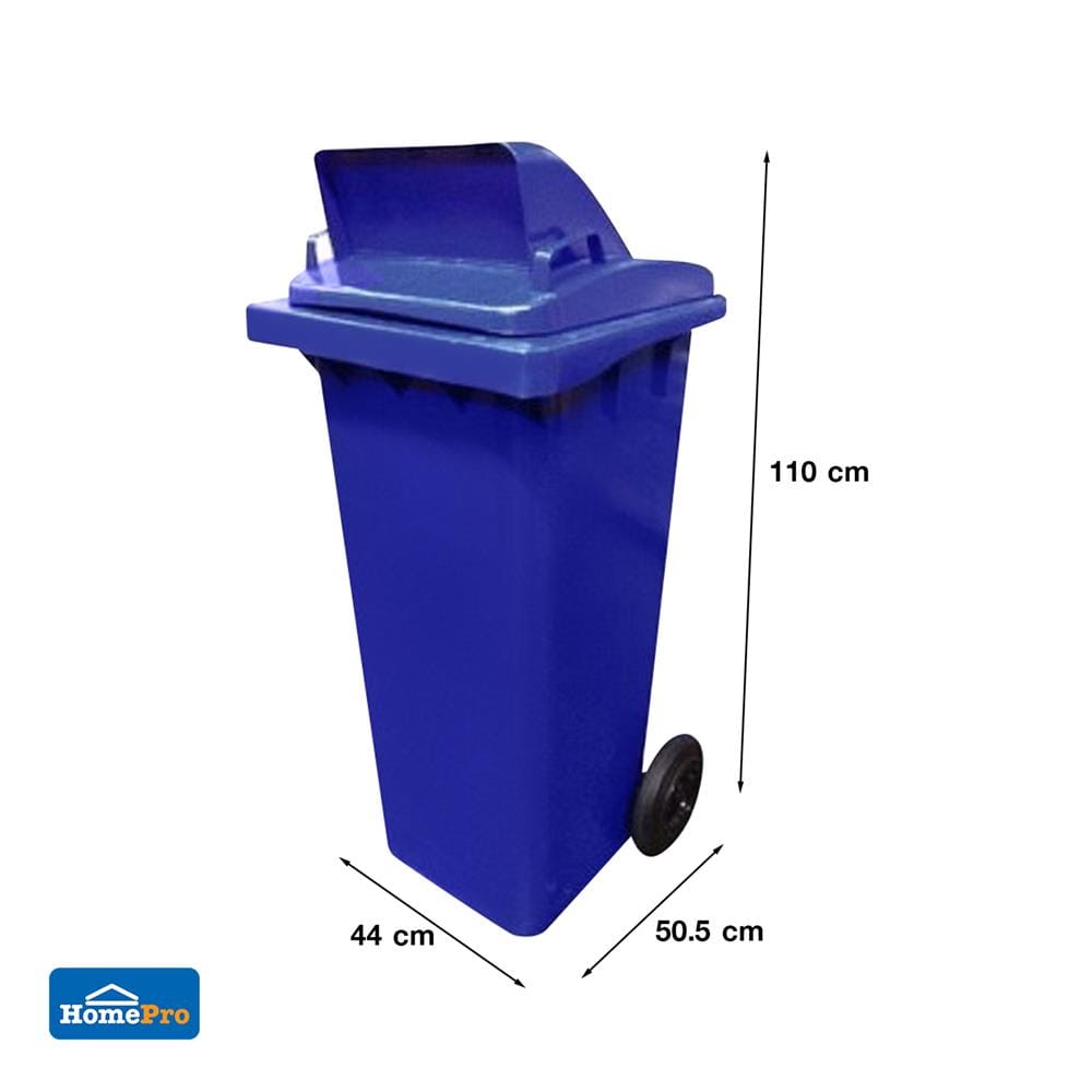 ถังขยะเหลี่ยม ฝาช่องทิ้ง มีล้อ ACCO 120L สีน้ำเงิน