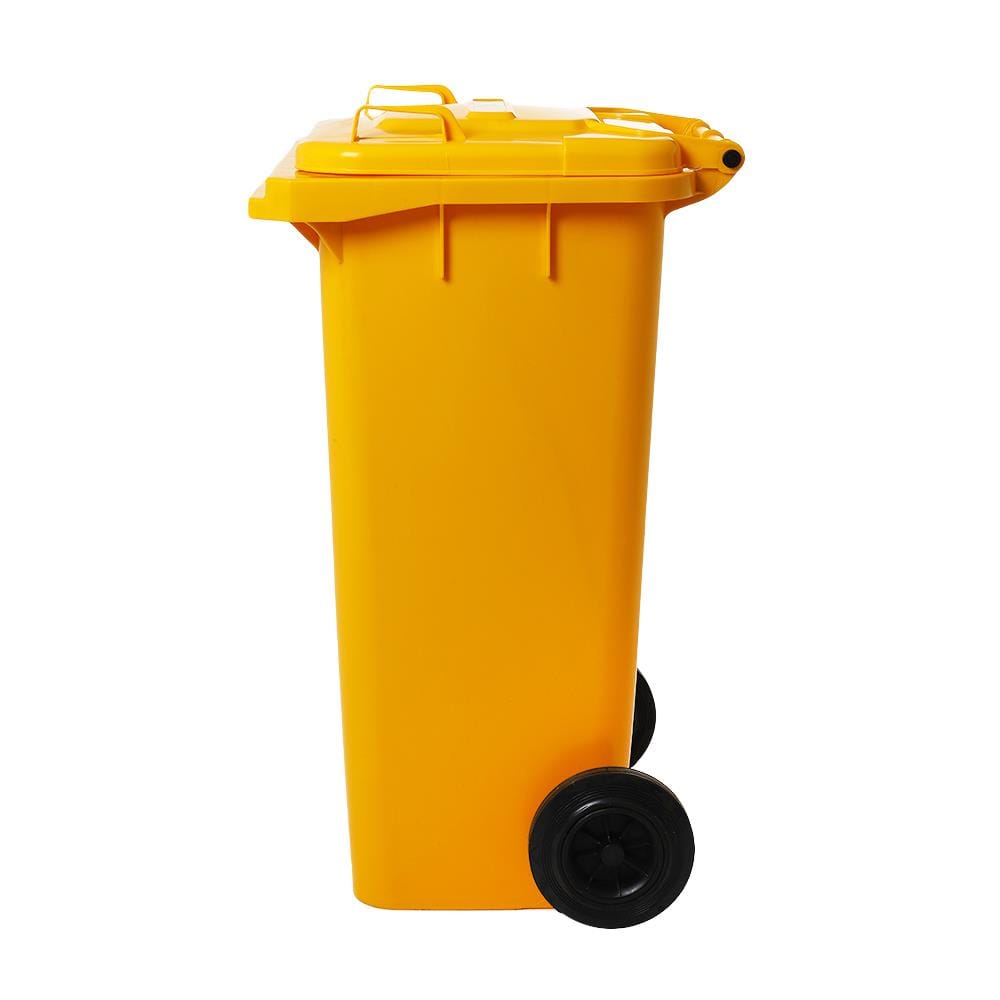 ถังขยะเหลี่ยม ฝาเปิด-ปิด มีล้อ ACCO 120L สีเหลือง