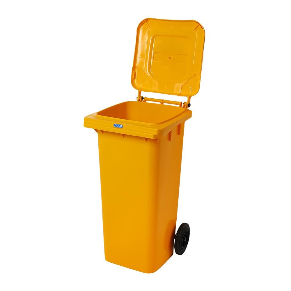 ถังขยะเหลี่ยม ฝาเปิด-ปิด มีล้อ ACCO 120L สีเหลือง