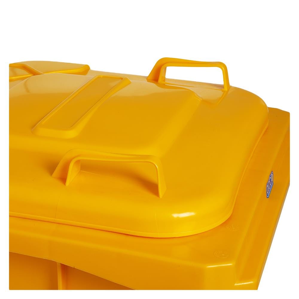 ถังขยะเหลี่ยม ฝาเปิด-ปิด มีล้อ ACCO 120L สีเหลือง