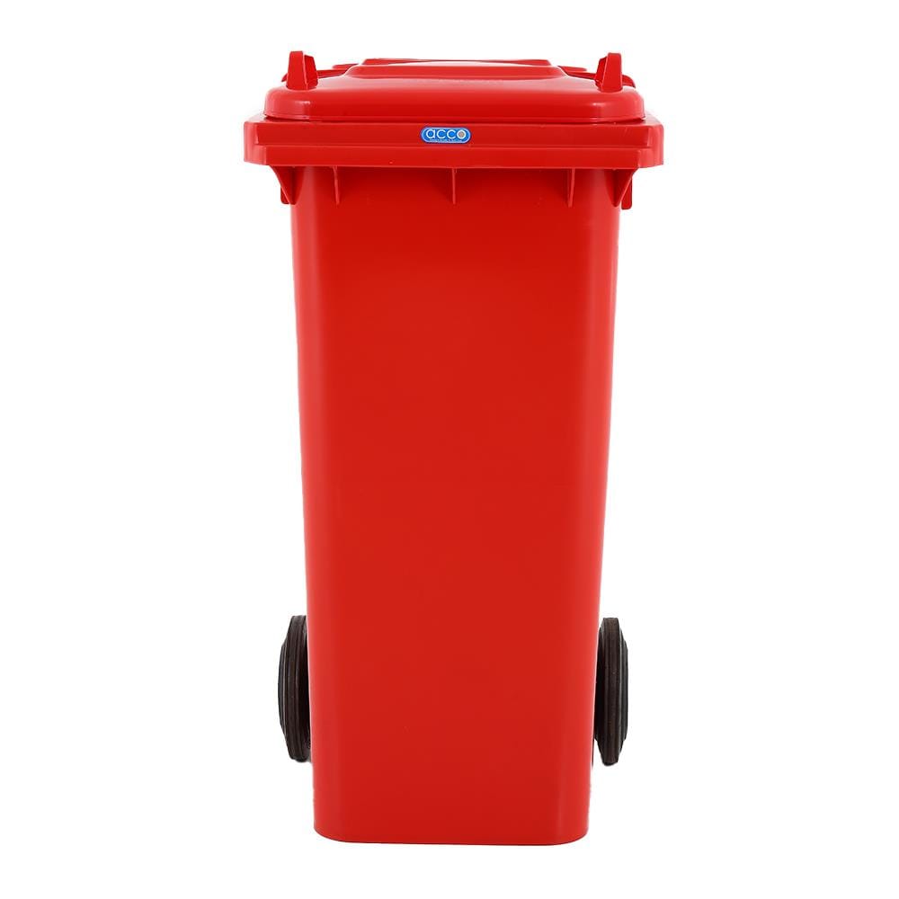 ถังขยะเหลี่ยม ฝาเปิด-ปิด มีล้อ ACCO 120L สีแดง