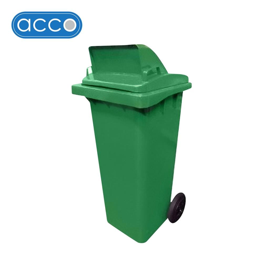 ถังขยะเหลี่ยม ฝาช่องทิ้ง มีล้อ ACCO 120L สีเขียว