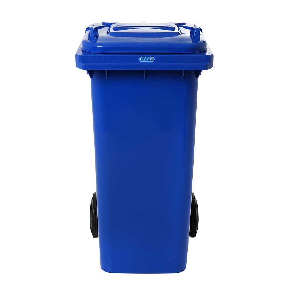 ถังขยะเหลี่ยม ฝาเปิด-ปิด มีล้อ ACCO 120L สีน้ำเงิน