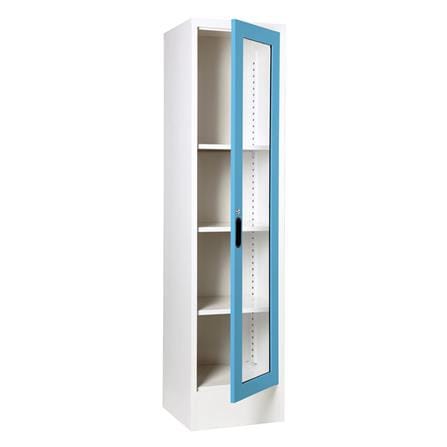 ตู้เหล็กสูงบานเปิดกระจก KIOSK LT-004 สีขาว/สีฟ้า_2