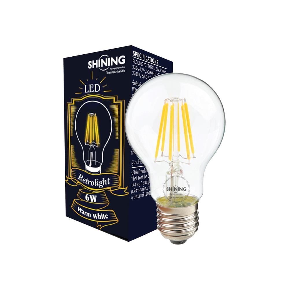 หลอด LED SHINING A60 RETRO 6 วัตต์ WARM WHITE E27