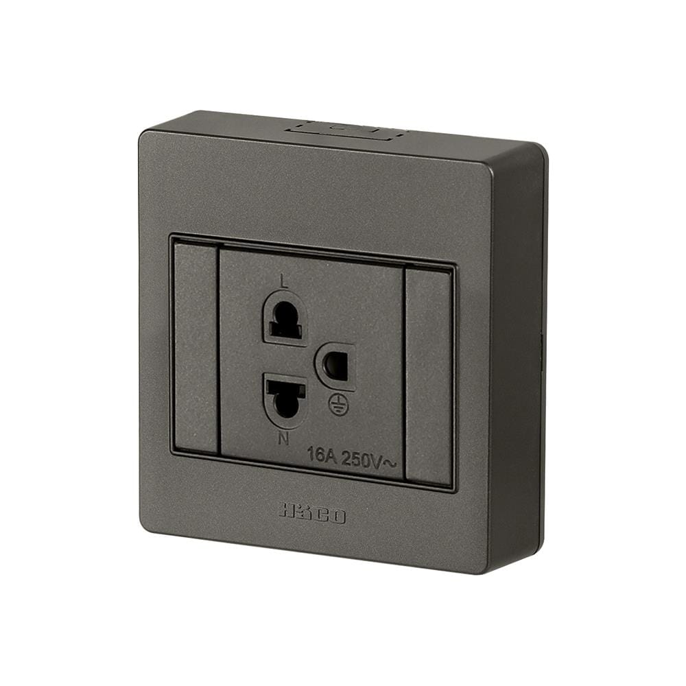 ชุดเต้ารับเดี่ยว 3 ขา HACO M3N-E10-CC สีช็อคโก