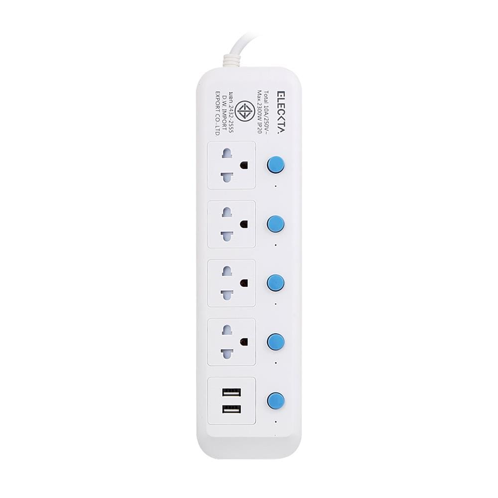 รางปลั๊กไฟ 4 ช่อง 5 สวิตช์ 2 USB ELECKTA 815UELEK 3 ม.