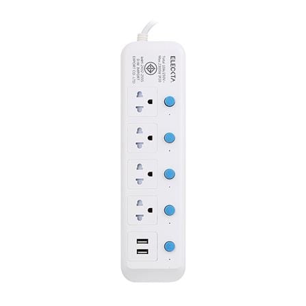 รางปลั๊กไฟ 4 ช่อง 5 สวิตช์ 2 USB ELECKTA 815UELEK 3 ม.