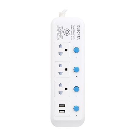 รางปลั๊กไฟ 3 ช่อง 4 สวิตช์ 2 USB ELECKTA 814UELEK 5 ม.