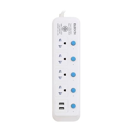 รางปลั๊กไฟ 4 ช่อง 5 สวิตช์ 2 USB ELECKTA 815UELEK 5 ม.