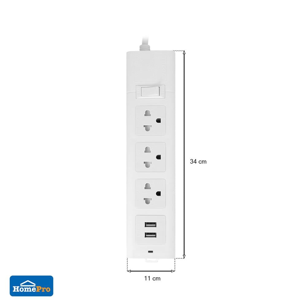 รางปลั๊กไฟ 3 ช่อง 1 สวิตช์ 2USB ELECKTA 664UELEK 3 ม.