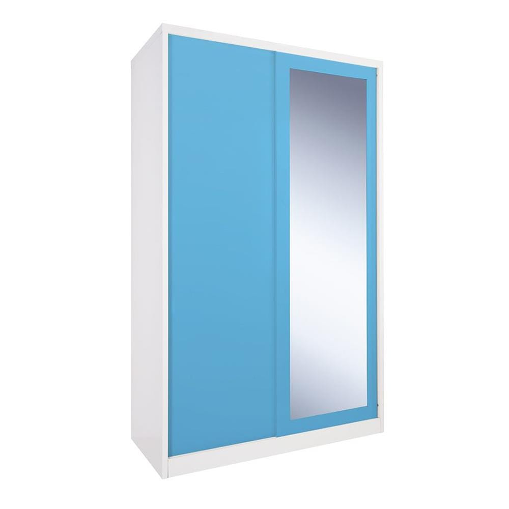 ตู้เสื้อผ้าเหล็กบานเลื่อนผสมกระจกเงา KIOSK BW-02 120 ซม. สีขาว/สีฟ้า