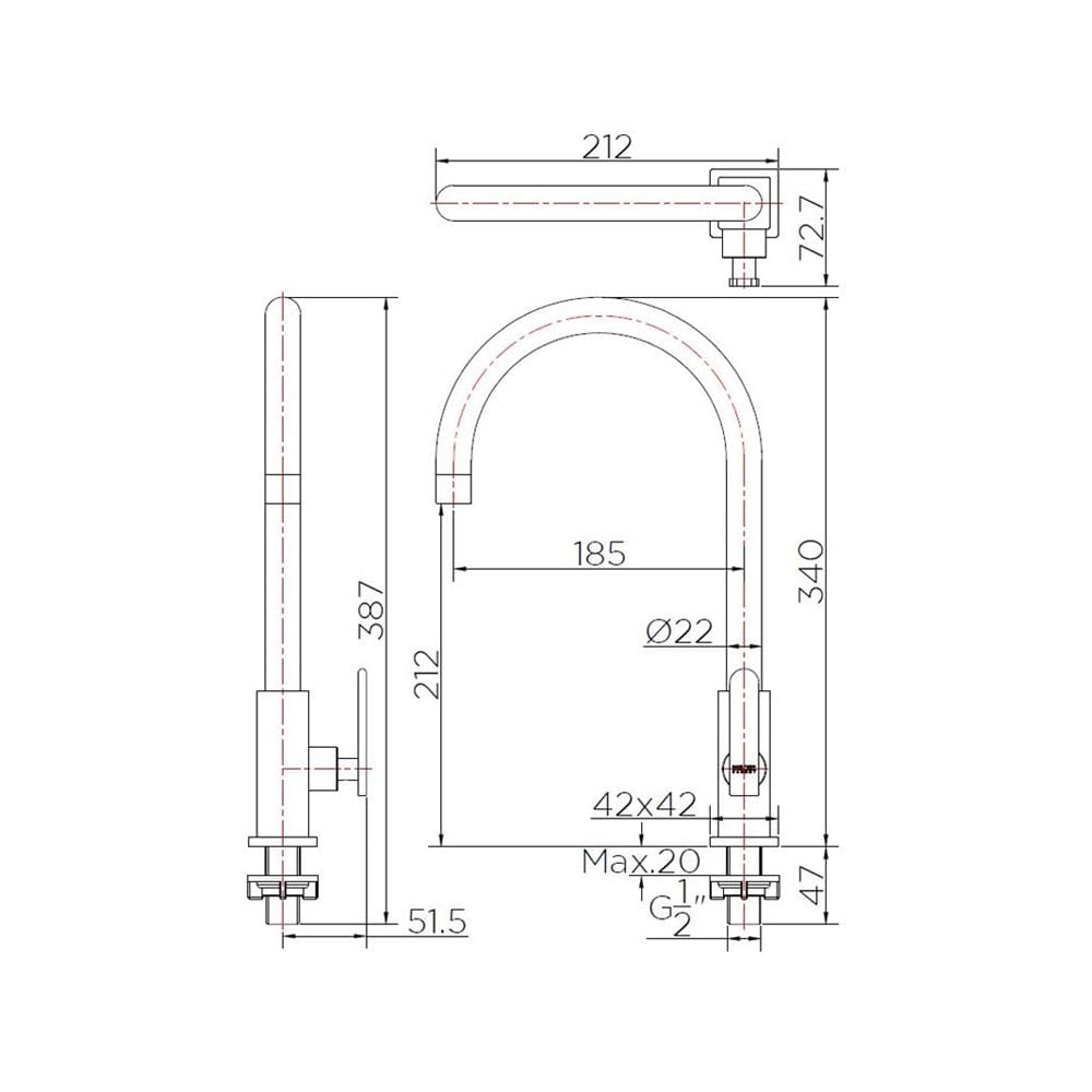 ก๊อกซิงค์เดี่ยวเคาน์เตอร์ KARAT FAUCET KF-37-511-63 สีโครม