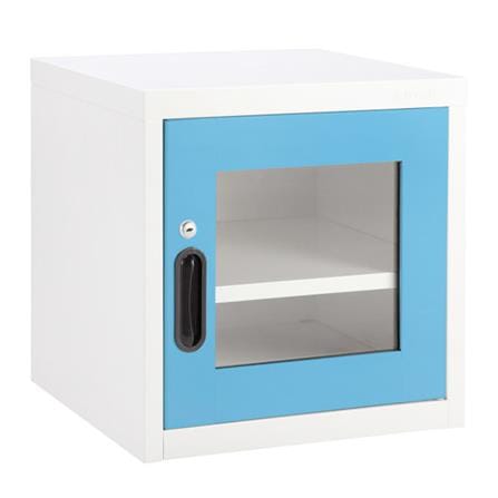 ตู้เหล็กบานเปิดกระจก KIOSK UNI-2 สีขาว/ฟ้า_0