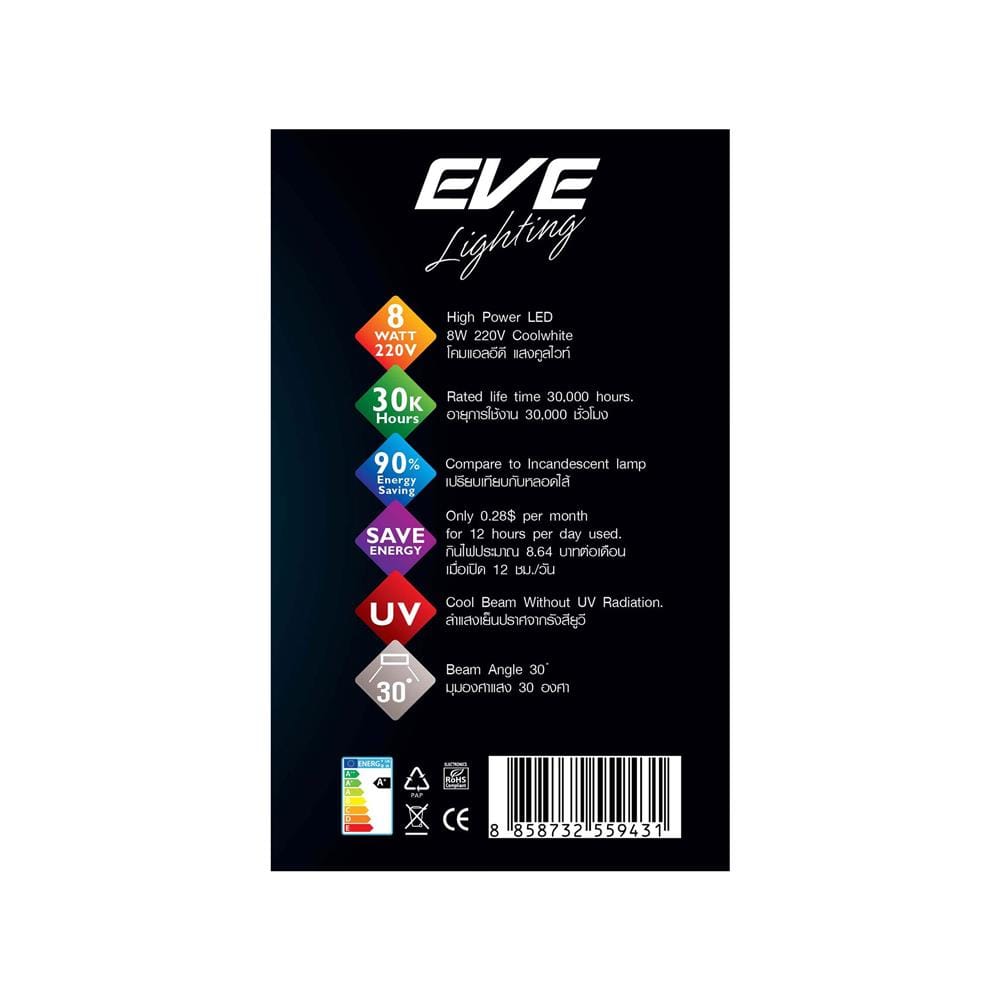 สปอตไลท์ภายใน LED EVE 559431 8 วัตต์ COOL WHITE สีดำ