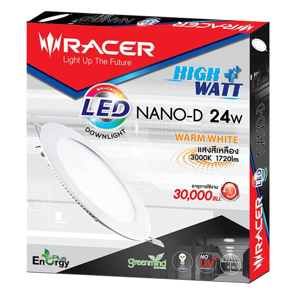 ดาวน์ไลท์ LED RACER NANO-D WARM WHITE 12 นิ้ว 24 วัตต์ สีขาว