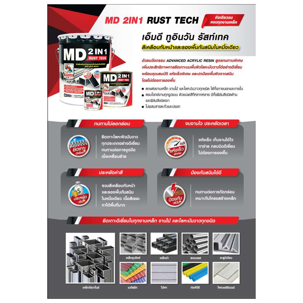 สีน้ำมันเคลือบกันสนิม ชนิดด้าน TOA MD 2IN1 RUST TECH M010 สีเทา 1 แกลลอน