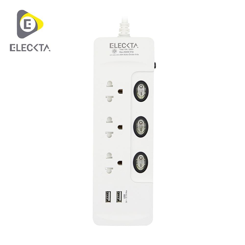 รางปลั๊กไฟ 3 ช่อง 3 สวิตช์ 2 USB ELECKTA ET332U1M-CL 1 ม.