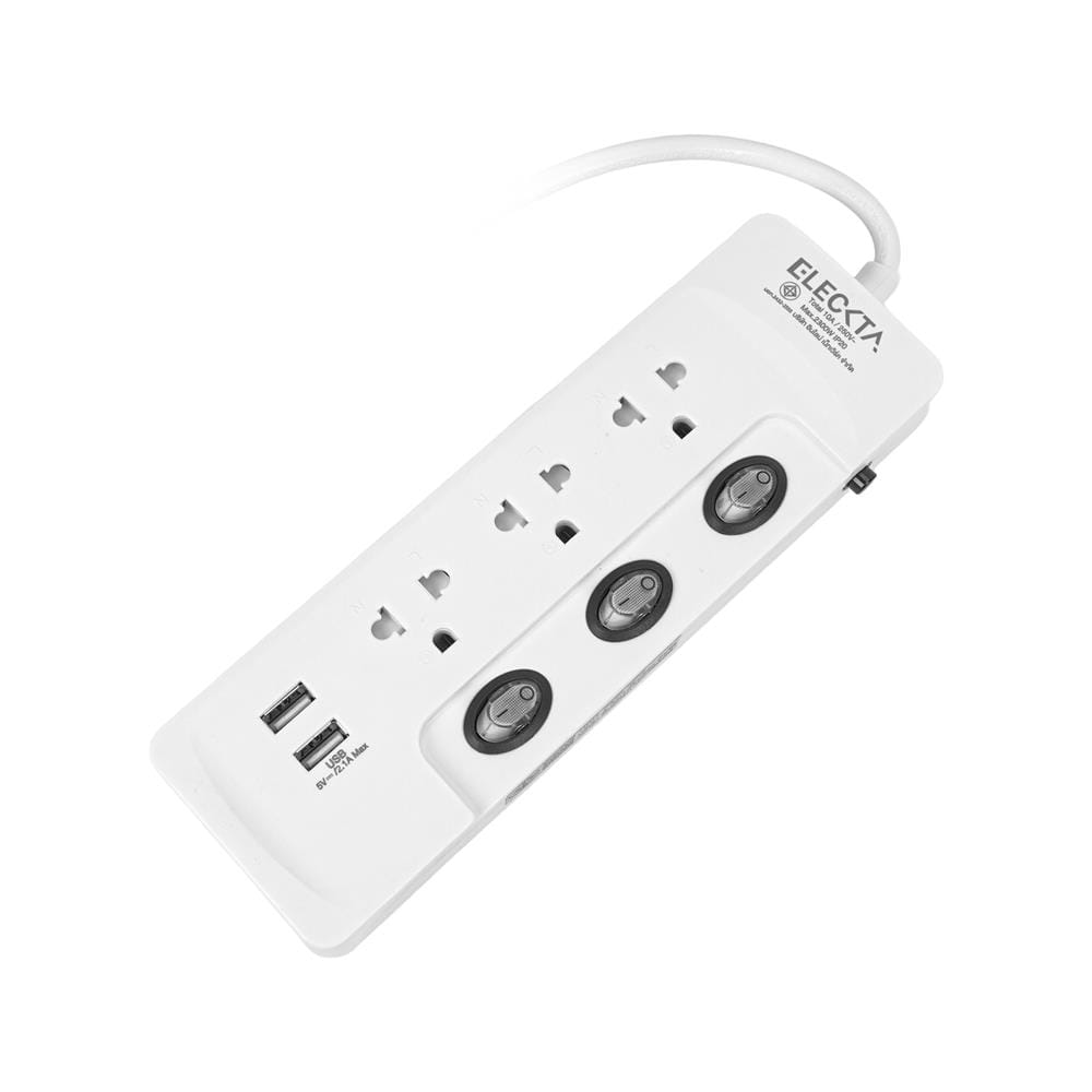 รางปลั๊กไฟ 3 ช่อง 3 สวิตช์ 2 USB ELECKTA ET332U3M-CL 3 ม.