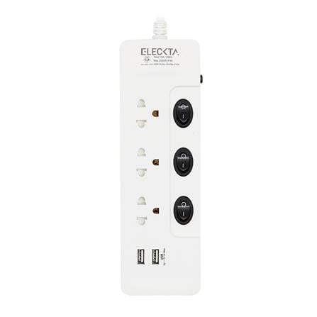 รางปลั๊กไฟ 3 ช่อง 3 สวิตช์ 2 USB ELECKTA ET332U1M-BK 1 ม._0