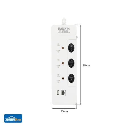 รางปลั๊กไฟ 3 ช่อง 3 สวิตช์ 2 USB ELECKTA ET332U1M-BK 1 ม._2
