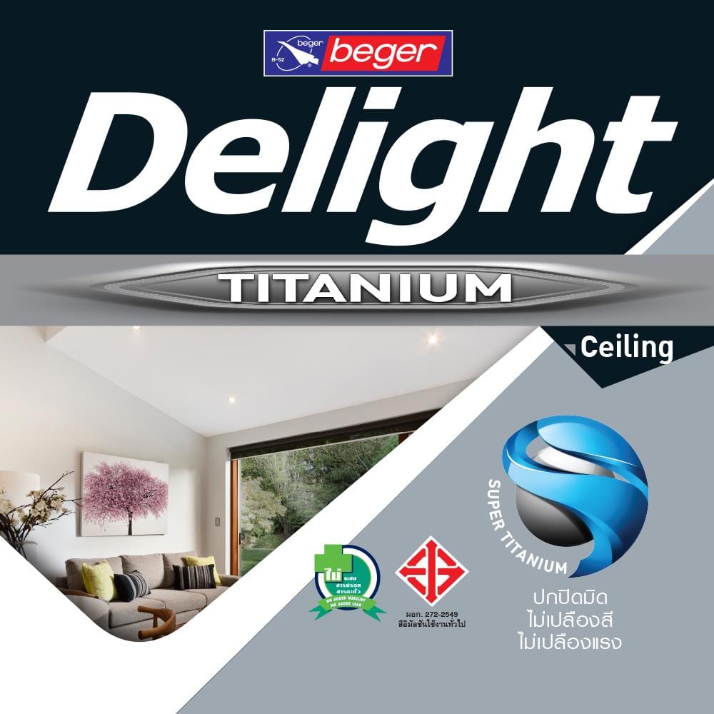 สีน้ำทาฝ้า BEGER DELIGHT TITANIUM I-3333 สีขาว ด้าน 5 แกลลอน