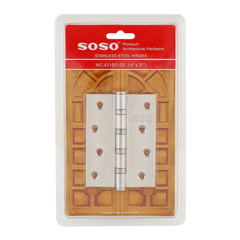 บานพับ 4X3 นิ้ว X 1.8 มม. SOSO 4318 สีสเตนเลส (แพ็ก 3 ชิ้น)