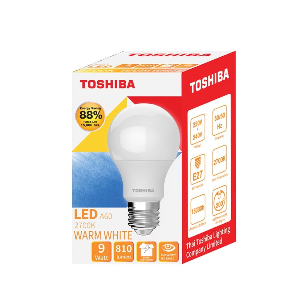หลอด LED TOSHIBA A60 G7 9 วัตต์ WARM WHITE E27