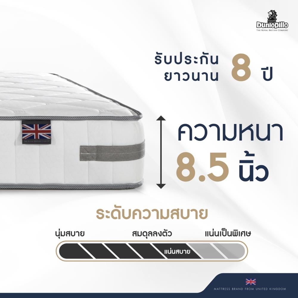 ที่นอนสปริง 6 ฟุต DUNLOPILLO NEW HAM (พร้อมหมอนหนุน 2 ใบ)