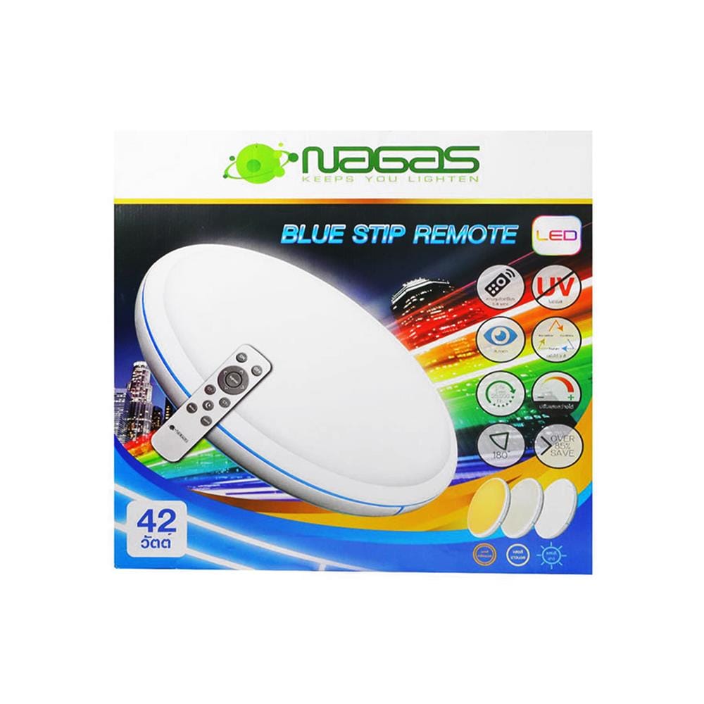 ไฟเพดาน LED NAGAS BLUE STRIP REMOTE 20 นิ้ว 42 วัตต์ DAYLIGHT/COOL WHITE/WARM WHITE สีขาว