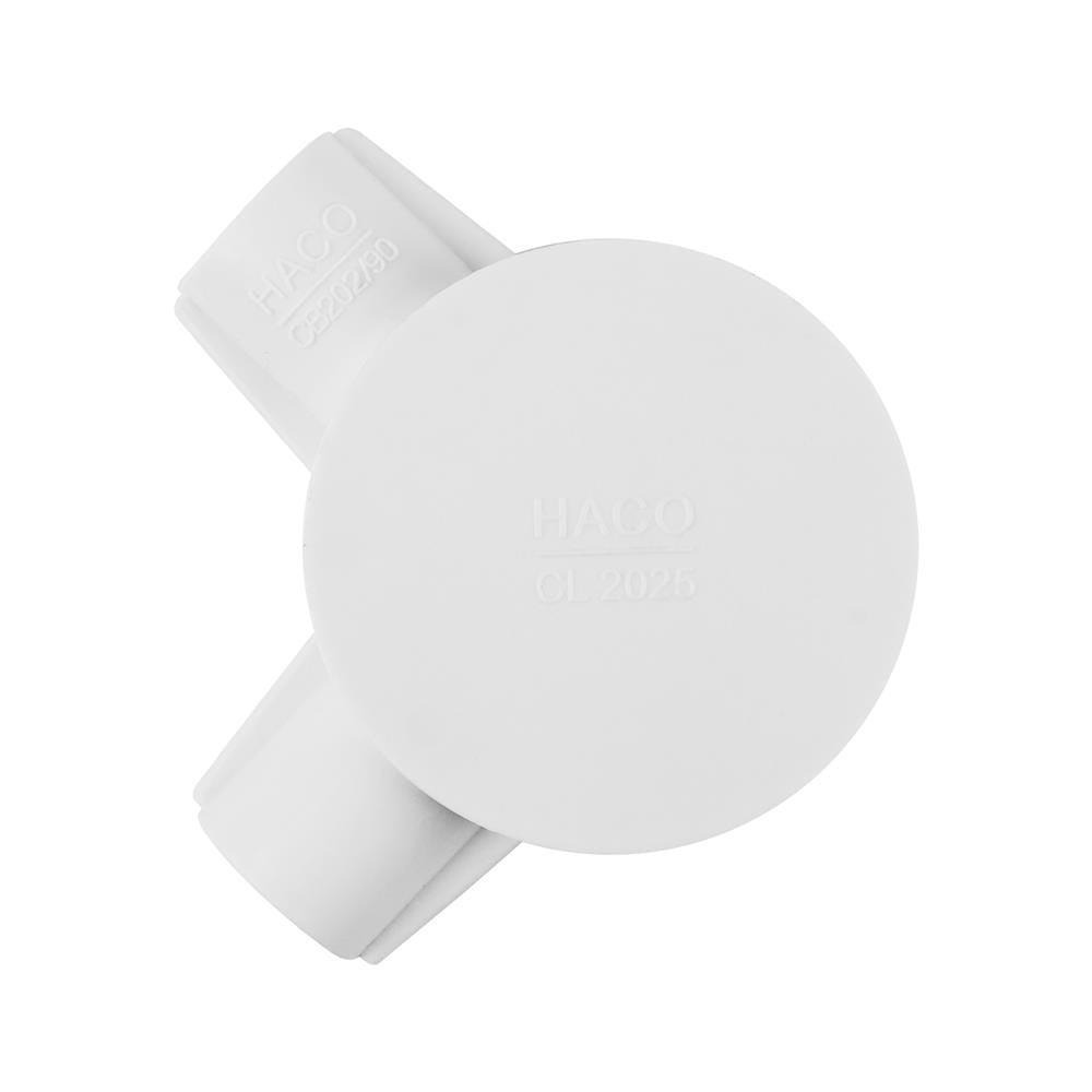 กล่องพักสายกลม 2 ทาง 90 องศา HACO 20 มม. CB202/90 สีขาว