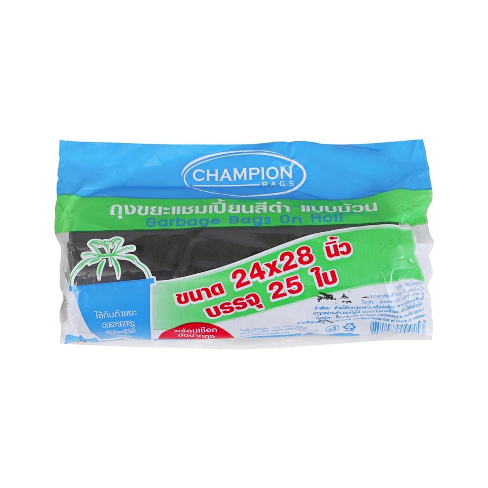 ถุงขยะม้วน CHAMPION 24X28 นิ้ว 25 ใบ สีดำ