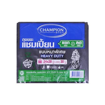 ถุงขยะหนา CHAMPION 24X28 นิ้ว 30 ใบ สีดำ_0