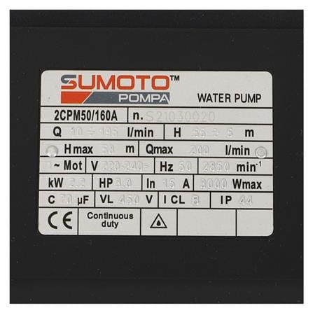 ปั๊มหอยโข่ง SUMOTO POMPA ใบพัดคู่ 2CPM50/160A 3 แรงม้า_3