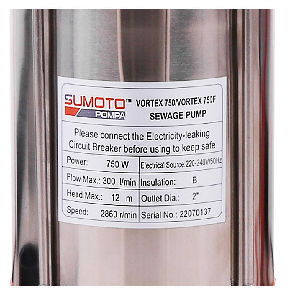 ปั๊มจุ่มน้ำเสีย SUMOTO POMPA VORTEX750 750 วัตต์
