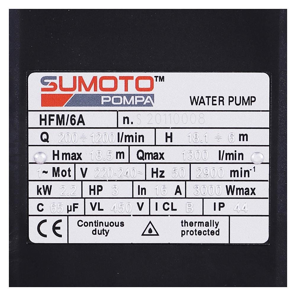 ปั๊มหอยโข่ง SUMOTO POMPA HFM/6A 3 แรงม้า