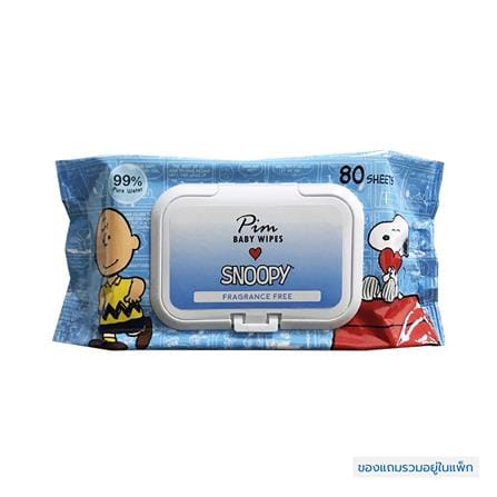 แผ่นเช็ดทำความสะอาดผิว SNOOPY BABY WIPES ไม่มีกลิ่น 80 แผ่น 1แถม1_0