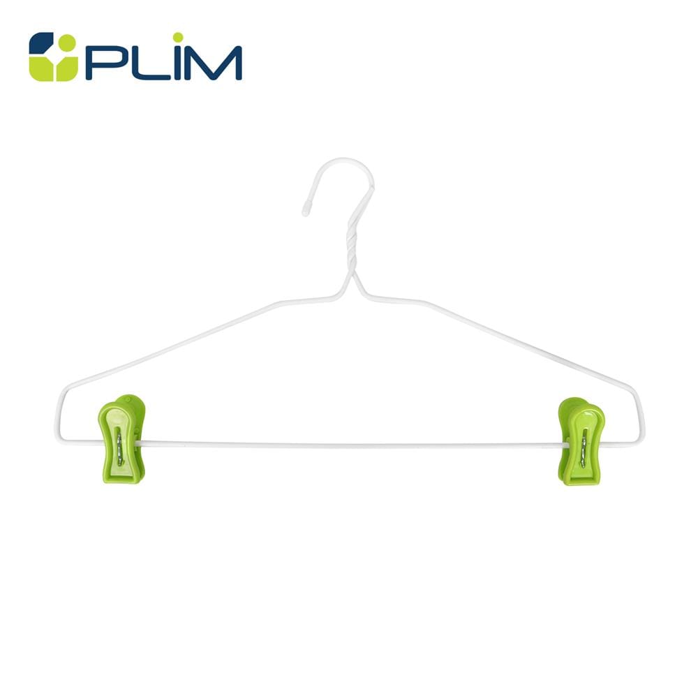 ไม้แขวนเสื้อเคลือบ PVC พร้อมตัวหนีบ PLIM สีเขียว แพ็ก 6 ชิ้น