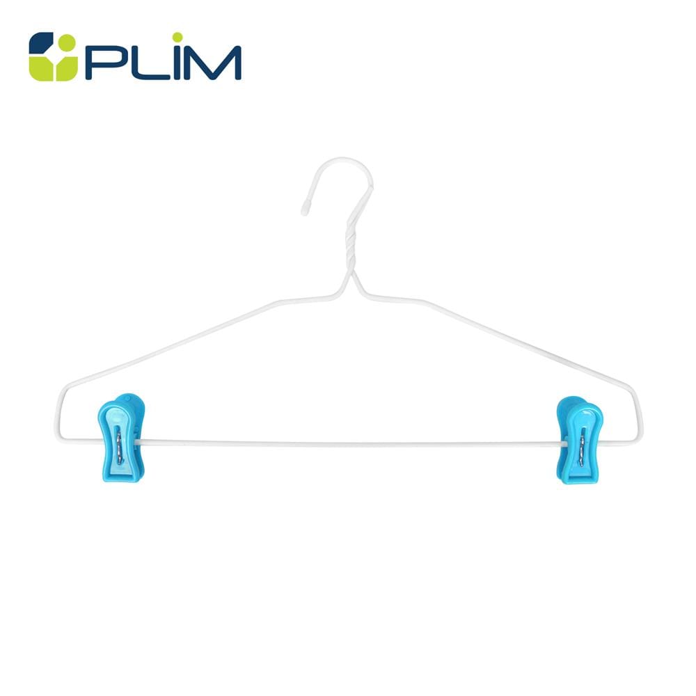 ไม้แขวนเสื้อเคลือบ PVC พร้อมตัวหนีบ PLIM สีฟ้า แพ็ก 6 ชิ้น