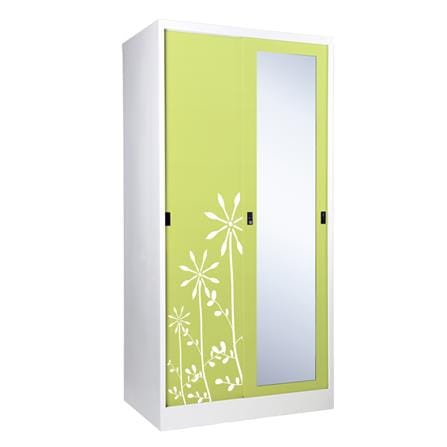 ตู้เสื้อผ้าเหล็กบานเลื่อนผสมกระจกเงา KIOSK SXW-18/I 91.4 ซม. สีเขียว_1