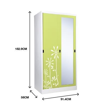 ตู้เสื้อผ้าเหล็กบานเลื่อนผสมกระจกเงา KIOSK SXW-18/I 91.4 ซม. สีเขียว_3