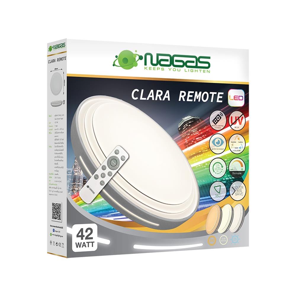 ไฟเพดาน LED NAGAS CLARA REMOTE 20 นิ้ว 42 วัตต์ DAYLIGHT/COOL WHITE/WARM WHITE สีขาว