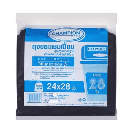 ถุงขยะ CHAMPION 24X28 นิ้ว 28 ใบ สีดำ_0