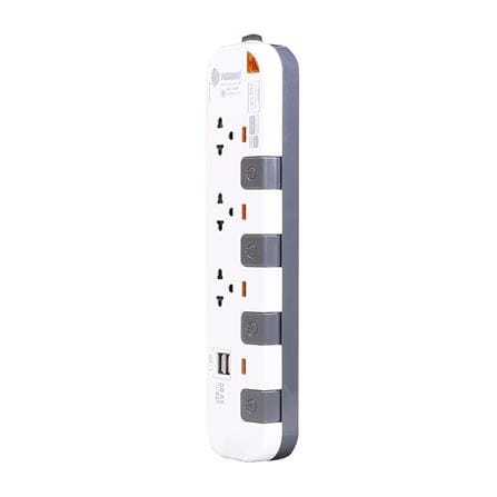 รางปลั๊กไฟ 3 ช่อง 4 สวิตซ์ 2 USB TOSHINO P3375USB WG 5 ม. สีขาว-เทา_1