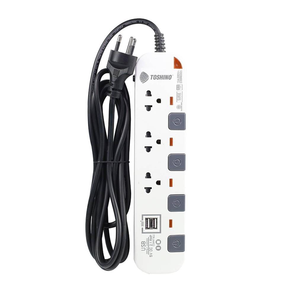 รางปลั๊กไฟ 3 ช่อง 4 สวิตซ์ 2 USB TOSHINO P3375USB WG 3 ม.
