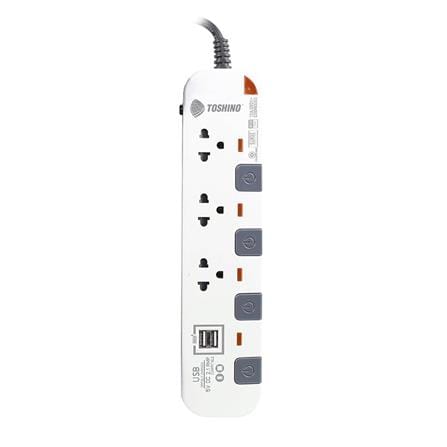 รางปลั๊กไฟ 3 ช่อง 4 สวิตซ์ 2 USB TOSHINO P3375USB WG 3 ม.